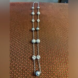 Silver Beaded Long Necklace